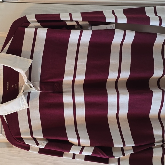 SONOMA BRAND BOYS BURGUNDY AND IVORY STRIPED RUGBY POLO SHIRT SIZE XL - Picture 2 of 13